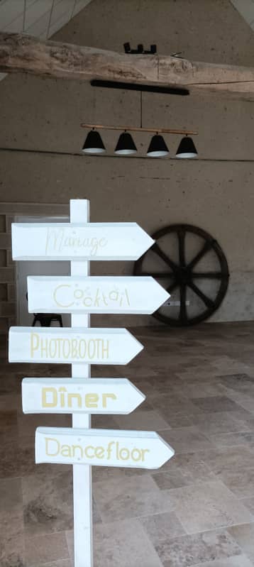 Panneau de fléchage en bois blanc à plusieurs flèches