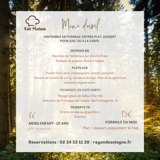 Menu d'avril du Bistrot du Grand Liot