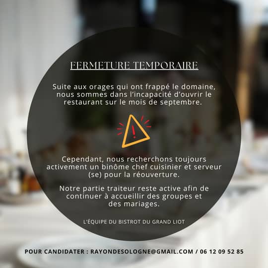 Affiche de la fermeture temporaire du restaurant
