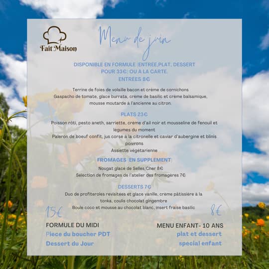 Menu de juin du Bistrot du Grand Liot
