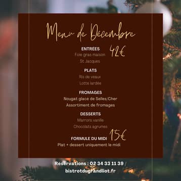 Menu de décembre du Bistrot du Grand Liot