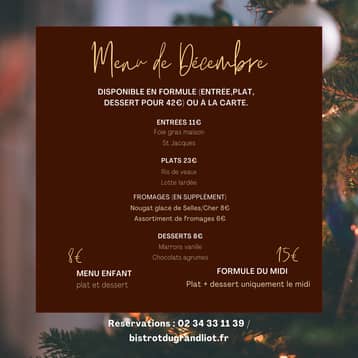 Menu de décembre du Bistrot du Grand Liot