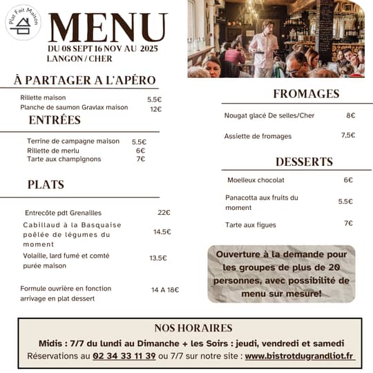 Carte du Bistrot du Grand Liot, menu d'automne 2025