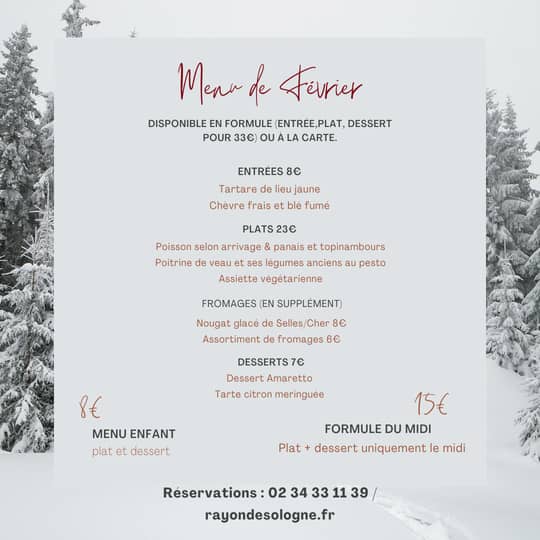 Menu de février du Bistrot du Grand Liot
