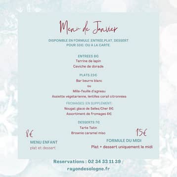 Menu de janvier du Bistrot du Grand Liot
