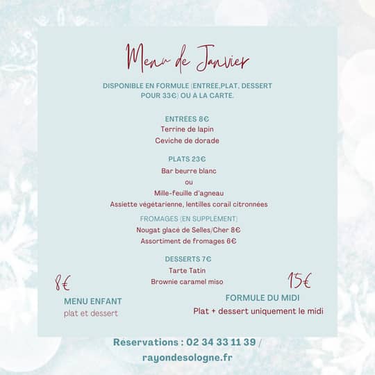 Menu de janvier du Bistrot du Grand Liot