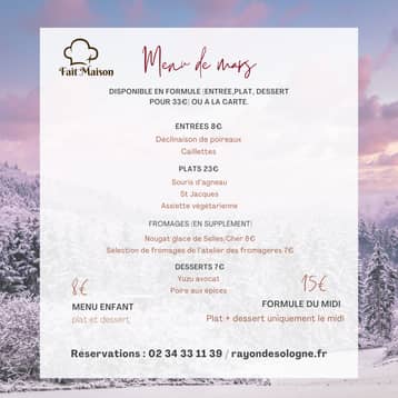 Menu du mois de mars du Bistrot du Grand Liot