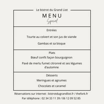 Menu des portes ouvertes du Bistrot du Grand Liot
