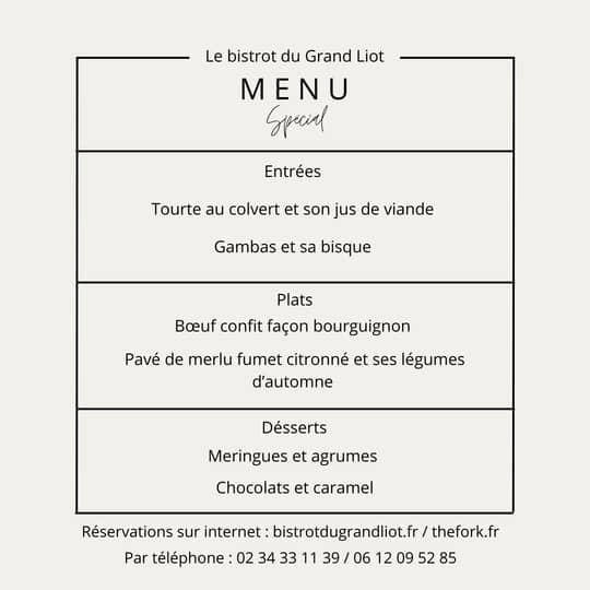 Menu des portes ouvertes du Bistrot du Grand Liot