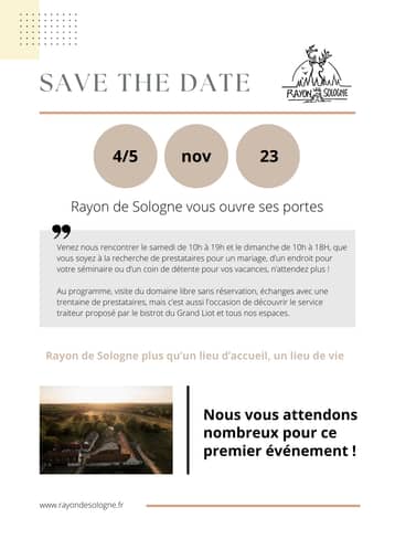 Save the date des portes ouvertes de Rayon de Sologne