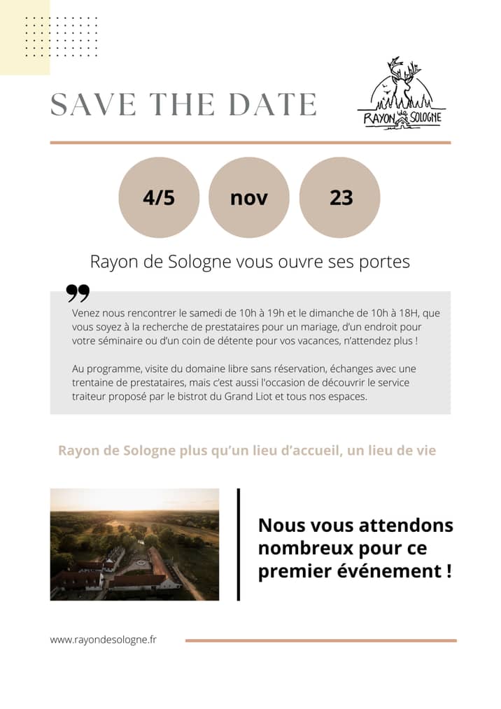 Save the date des portes ouvertes de Rayon de Sologne
